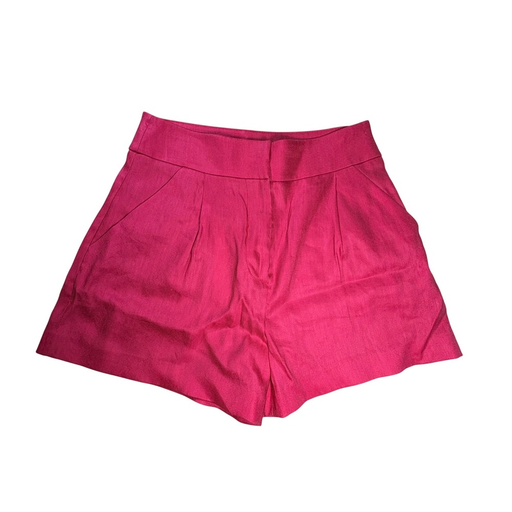 NWT Veronica Beard Velia Short Fuchsia Pink Linen Blend Pleated High Rise Size 4